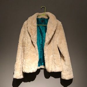 Cream faux fur coat - with hook closure